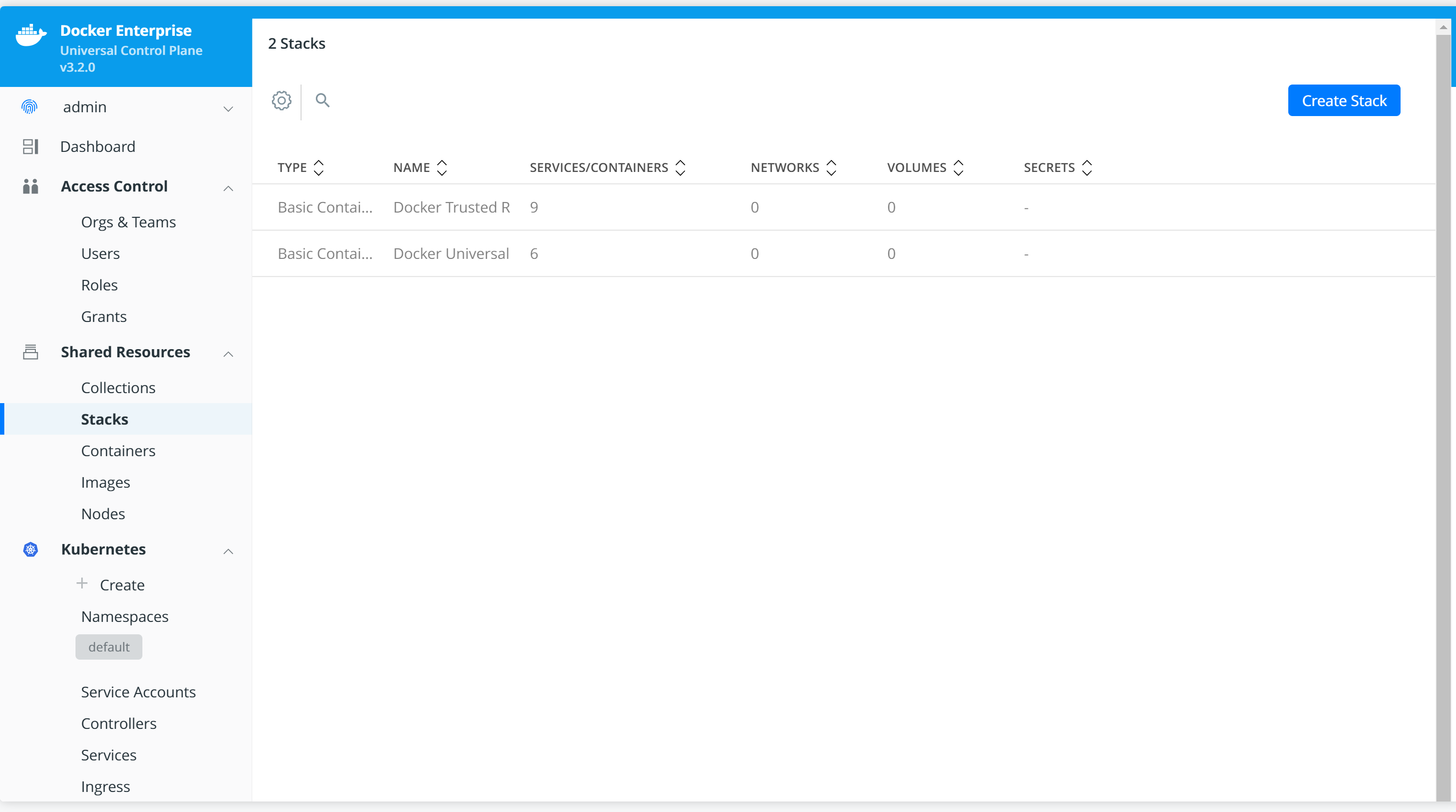 Create stacks in UCP